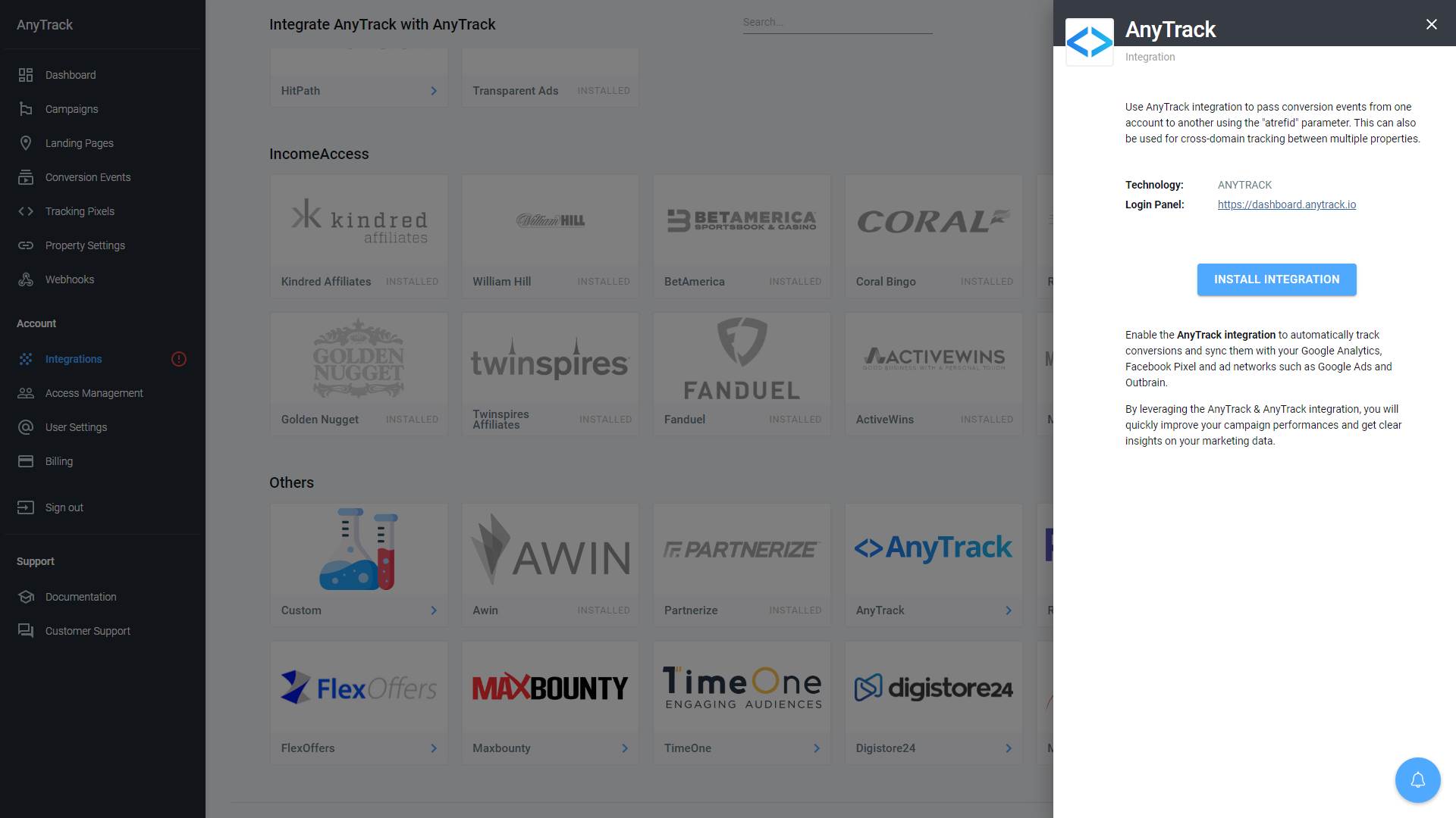 AnyTrack Integration Page